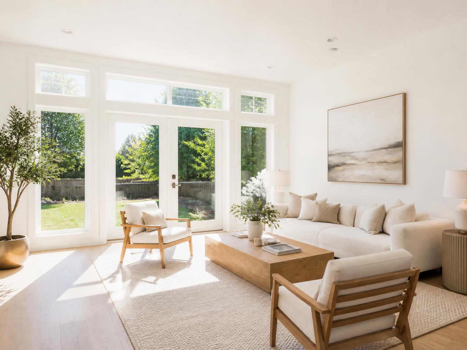 Spotless bright modern living room cleaned by Canada's Chosen Cleaners